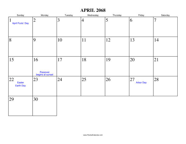 April 2068 Calendar