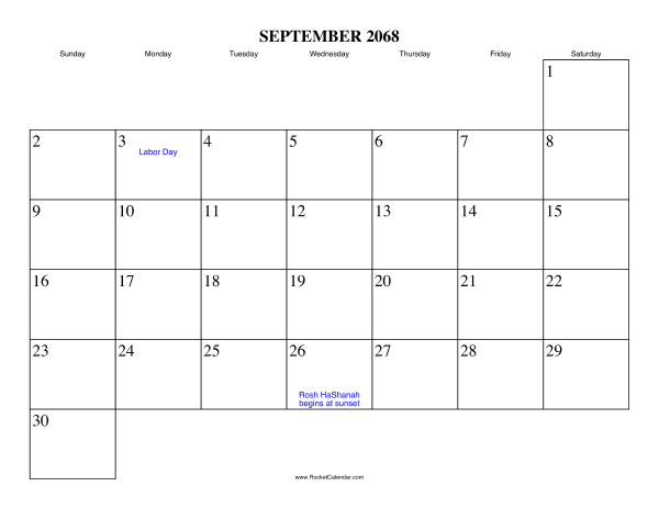 September 2068 Calendar