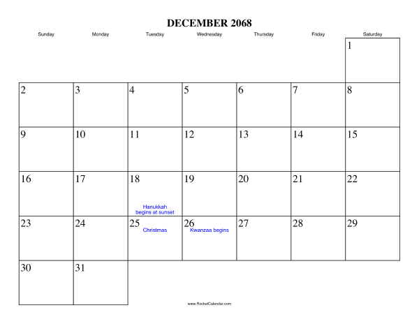 December 2068 Calendar