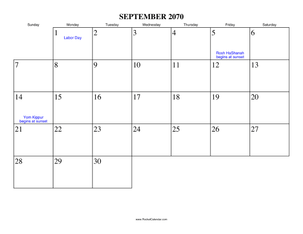 September 2070 Calendar