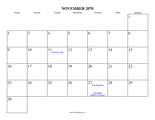November 2070 Calendar