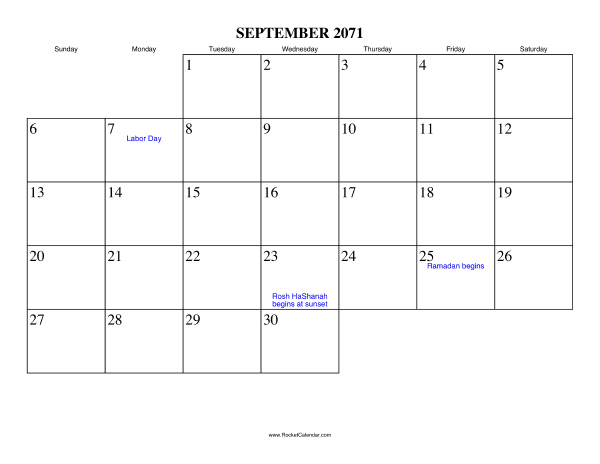 September 2071 Calendar