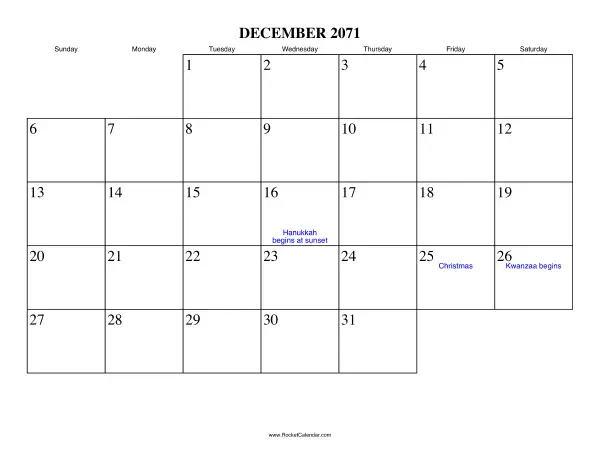 December 2071 Calendar