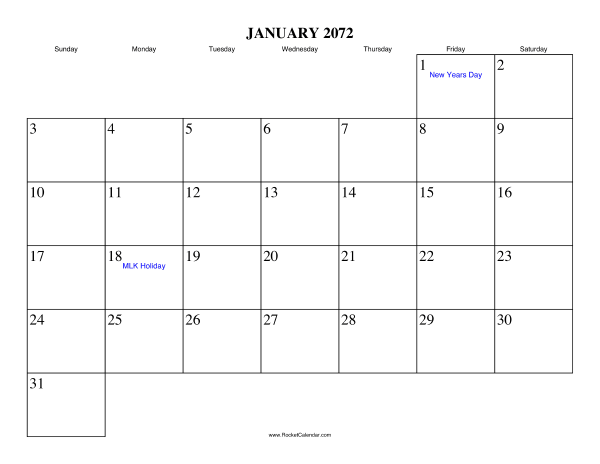 January 2072 Calendar