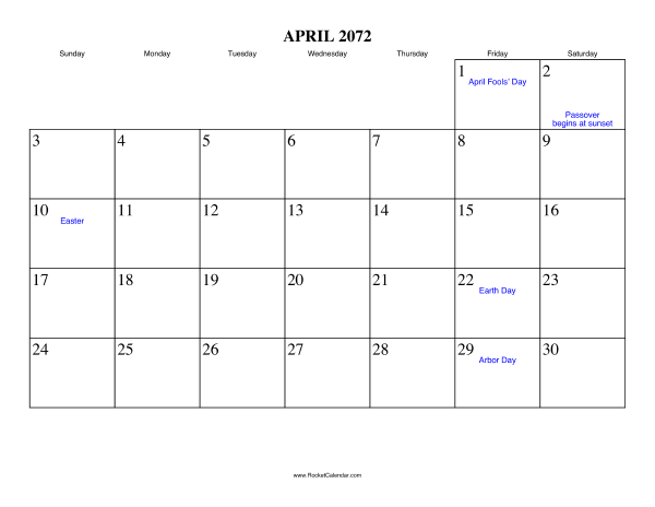 April 2072 Calendar