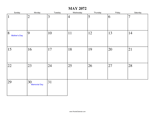 May 2072 Calendar