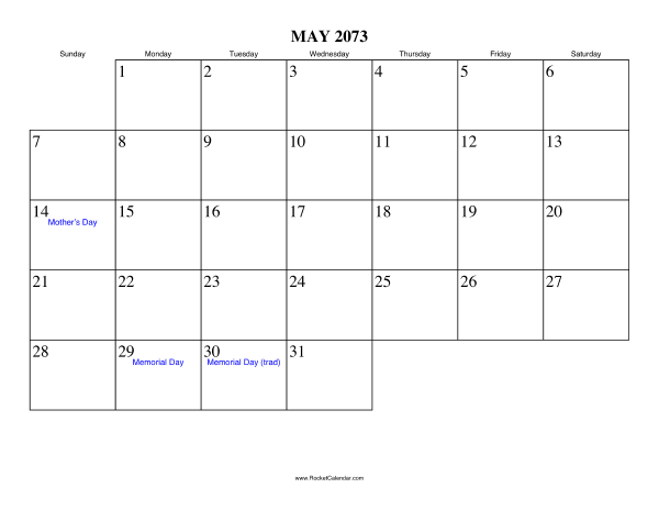 May 2073 Calendar
