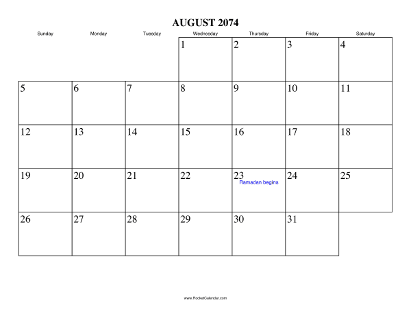 August 2074 Calendar