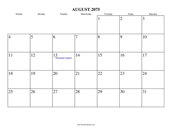 August 2075 Calendar
