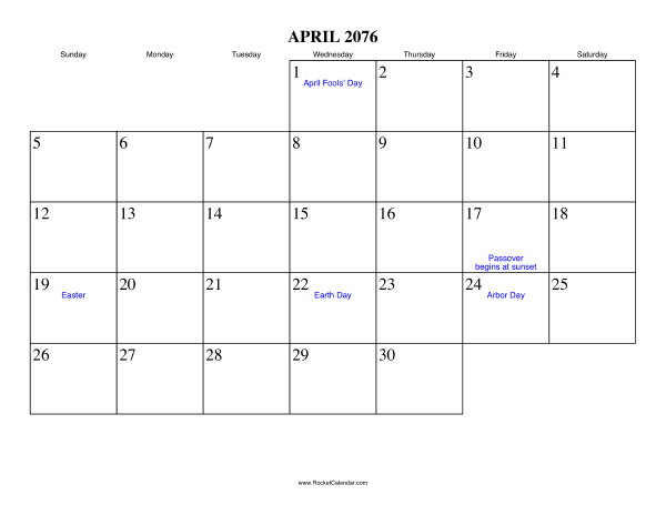 April 2076 Calendar