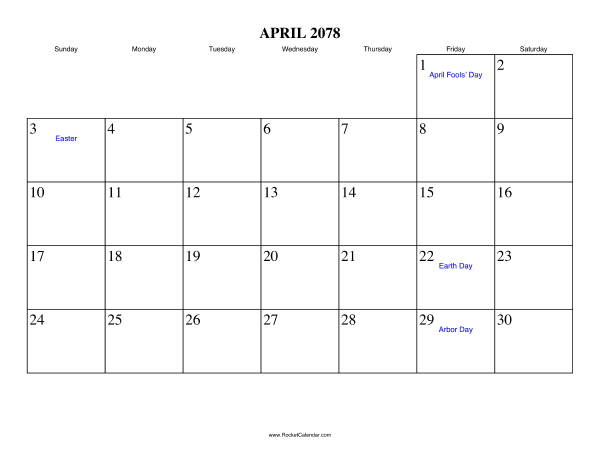 April 2078 Calendar