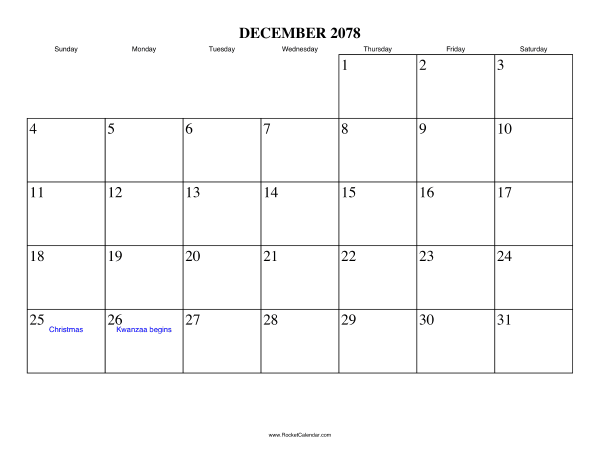 December 2078 Calendar