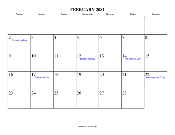 February 2081 Calendar