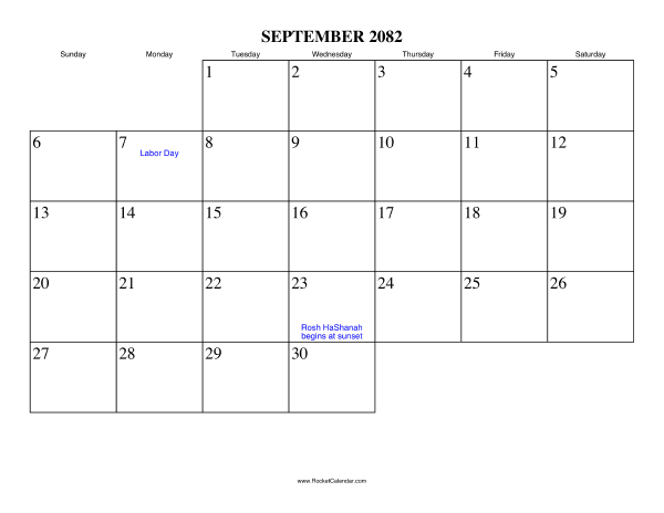 September 2082 Calendar