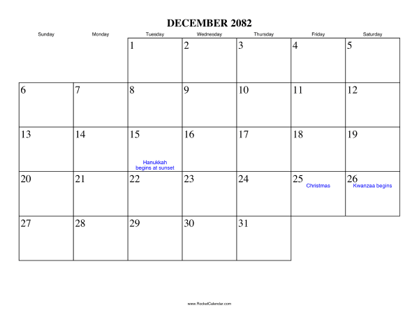 December 2082 Calendar