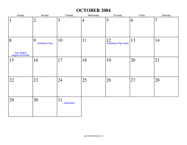 October 2084 Calendar