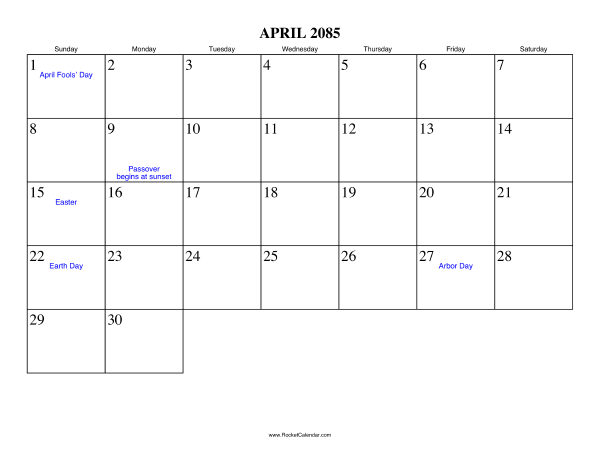 April 2085 Calendar