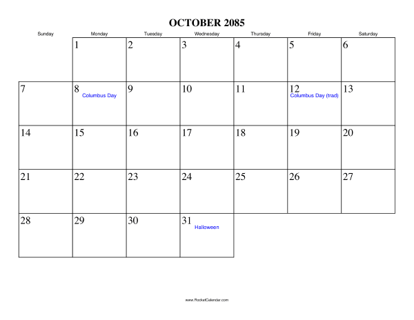 October 2085 Calendar