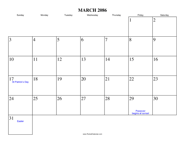 March 2086 Calendar