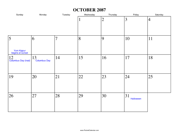 October 2087 Calendar