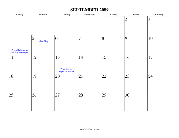 September 2089 Calendar