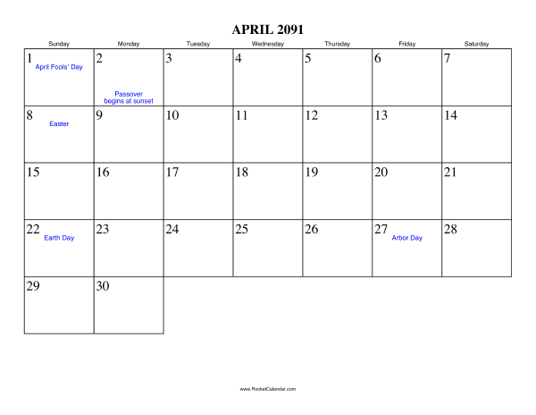 April 2091 Calendar