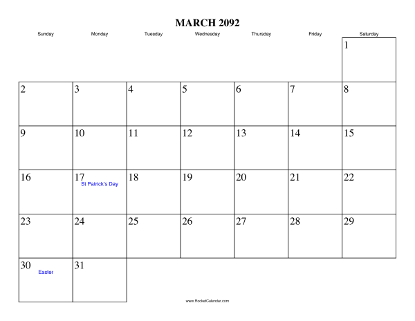 March 2092 Calendar