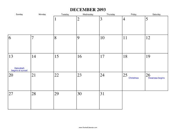 December 2093 Calendar