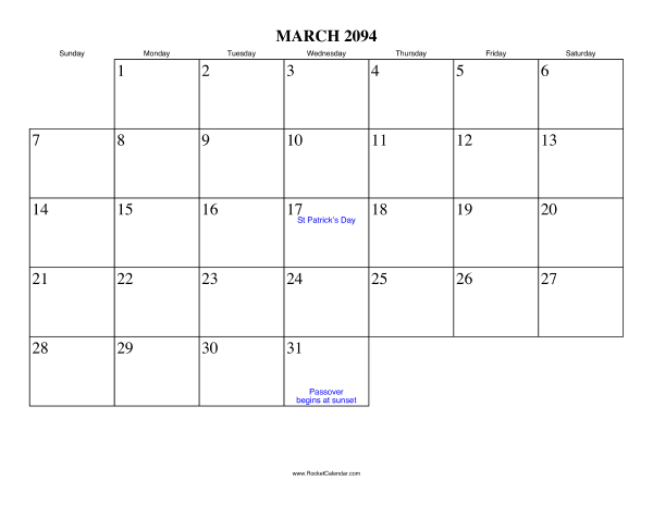 March 2094 Calendar