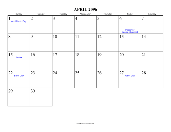 April 2096 Calendar