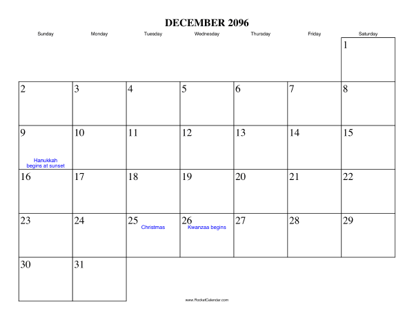 December 2096 Calendar