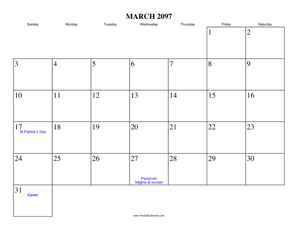 March 2097 Calendar