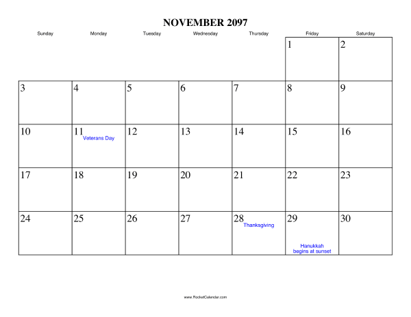 November 2097 Calendar