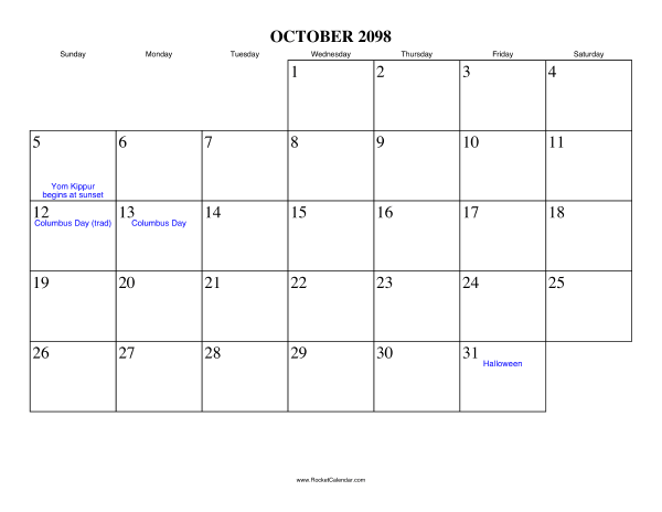 October 2098 Calendar
