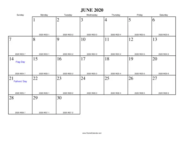 June 2020 ISO Calendar