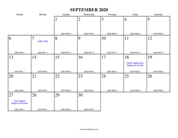September 2020 ISO Calendar
