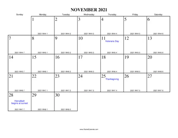 November 2021 ISO Calendar