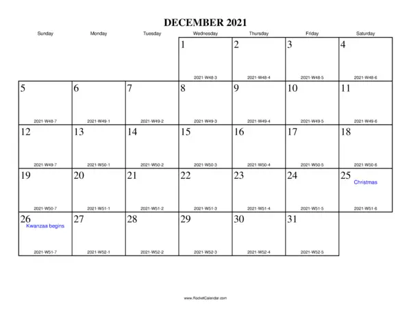 December 2021 ISO Calendar