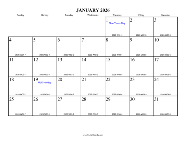 January 2026 ISO Calendar