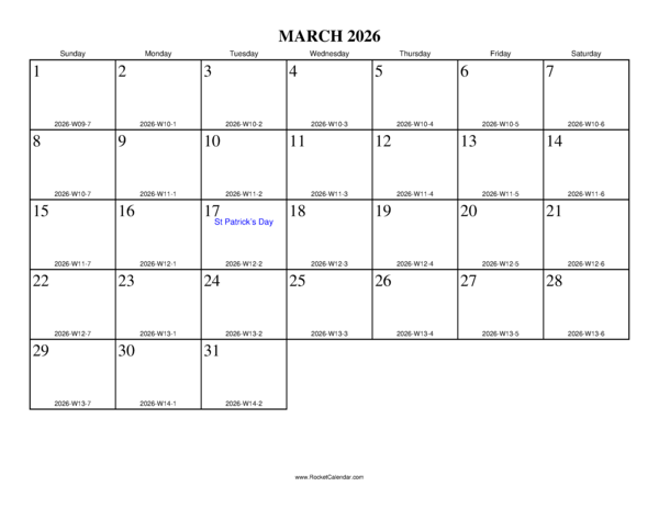 March 2026 ISO Calendar