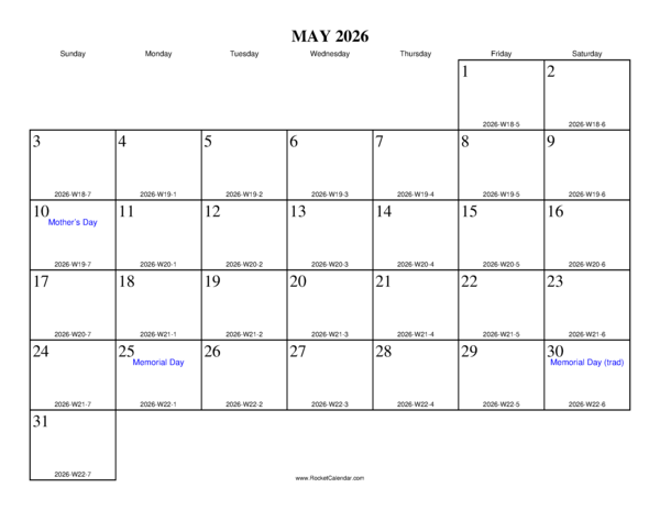May 2026 ISO Calendar