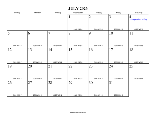 July 2026 ISO Calendar
