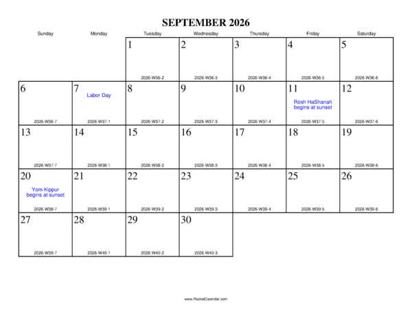 September 2026 ISO Calendar