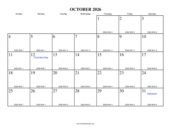 October 2026 ISO Calendar