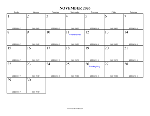 November 2026 ISO Calendar