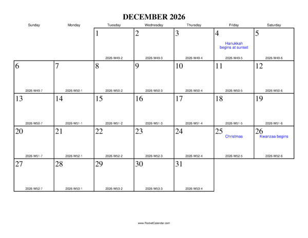 December 2026 ISO Calendar
