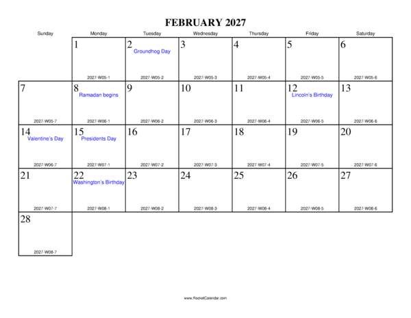 February 2027 ISO Calendar