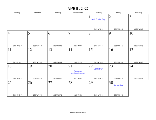 April 2027 ISO Calendar