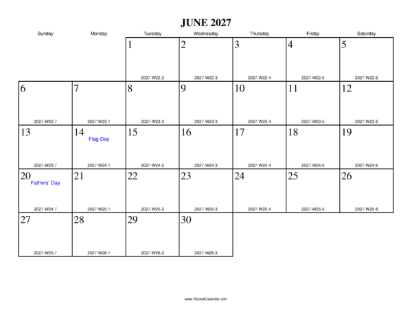 June 2027 ISO Calendar