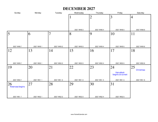 December 2027 ISO Calendar